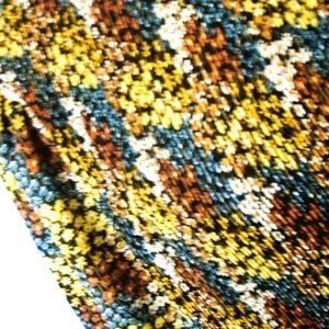 Love and Peace Size L Accordion Body Floral Tiny Flowers Blue, Brown, Gold Dress